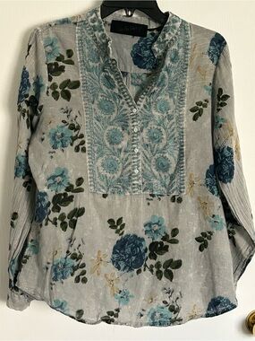 The Nu Vintage Blue Floral Embroidered Women’s Tunic, cottage, garden large